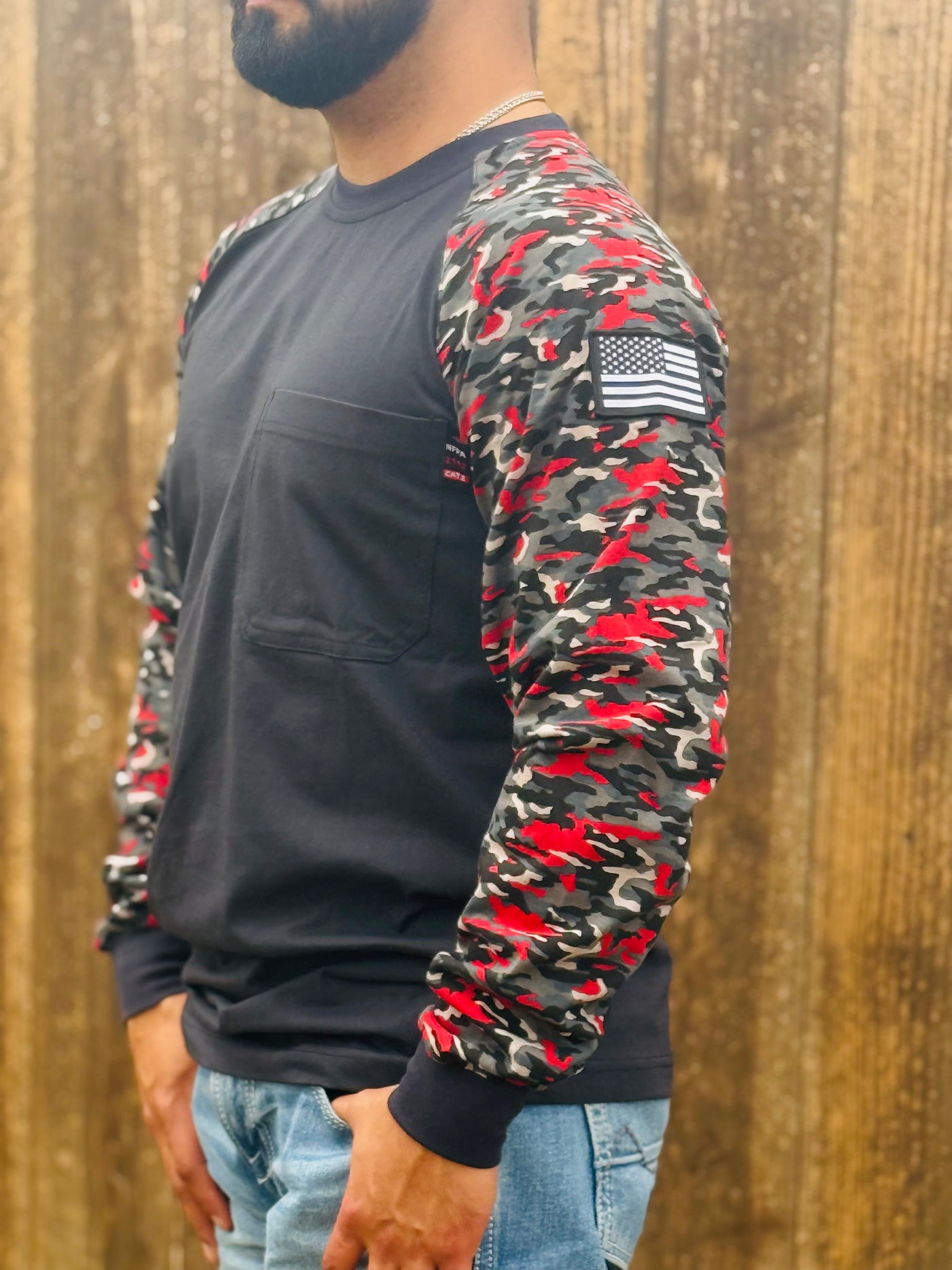 Red Camo Henley FR Shirt