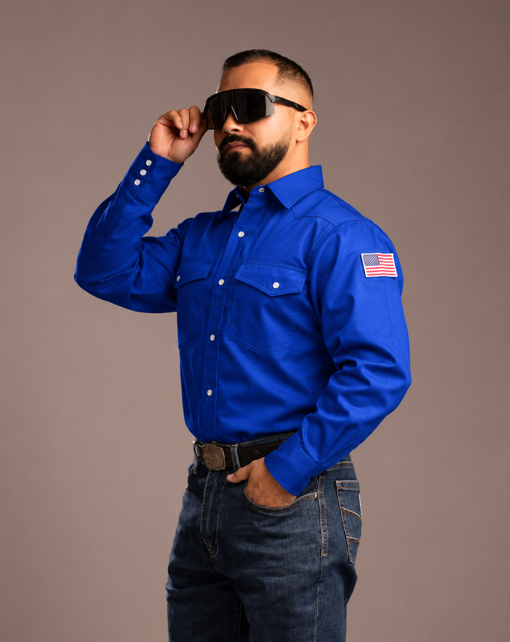 CRG Royal Blue Pearl Snap FR Button Up